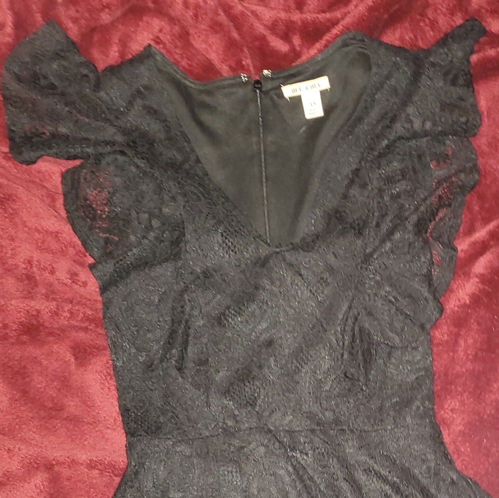 Black Ruffle V Neck Dress - Picture 2 of 4